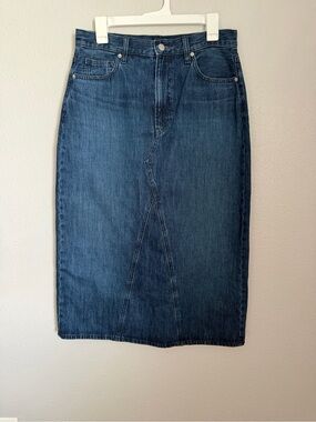 UNIQLO Denim Midi Skirt Dark Wash 100% Cotton High Waisted Size 10